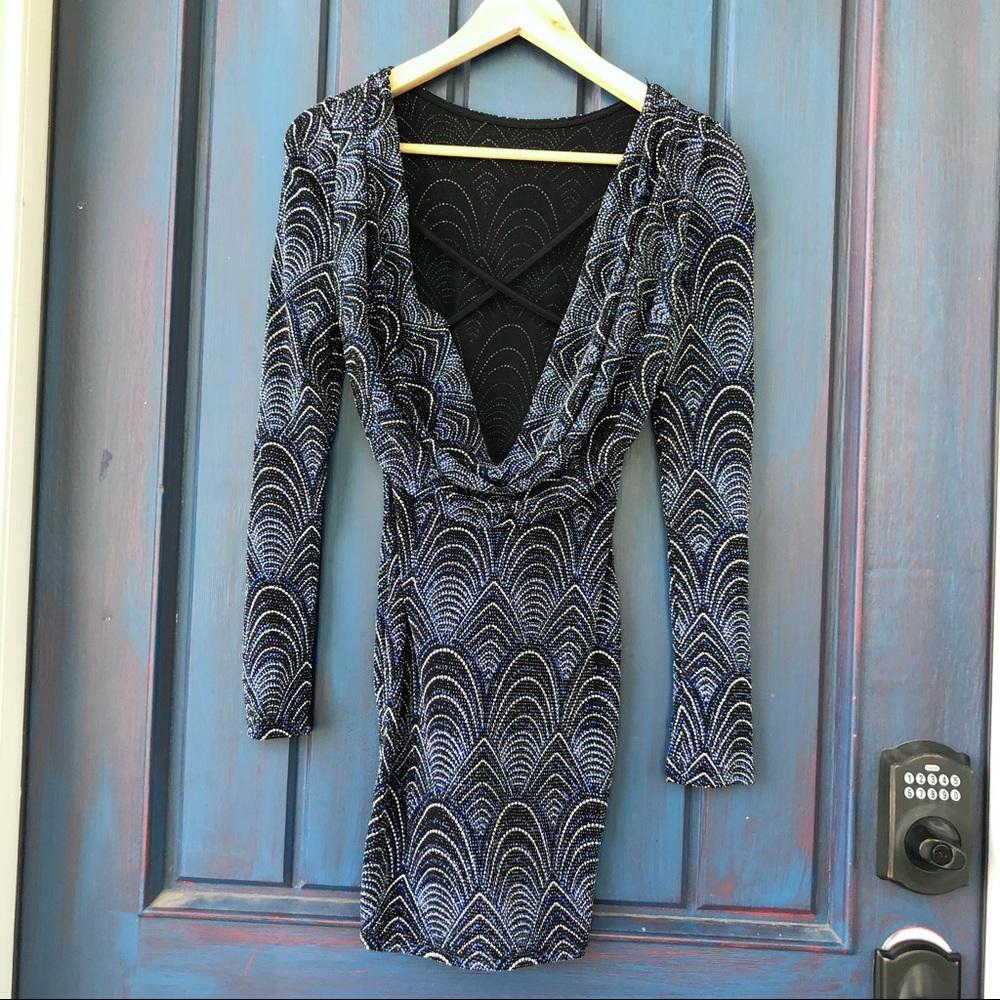 IRIS Art Deco Pattern Backless Bodycon Dress